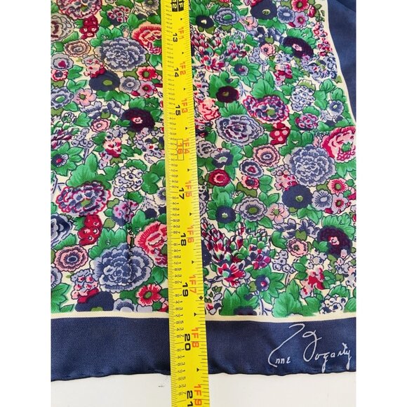Silk Scarf Anne Fogarty for David Schwab 21" x 20.5" Blue Floral Print Japan - Picture 6 of 7